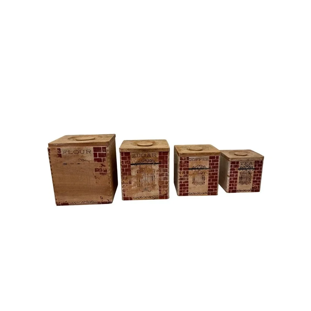 Wooden Dovetailed Canister Set‎ Vintage 1950s Read